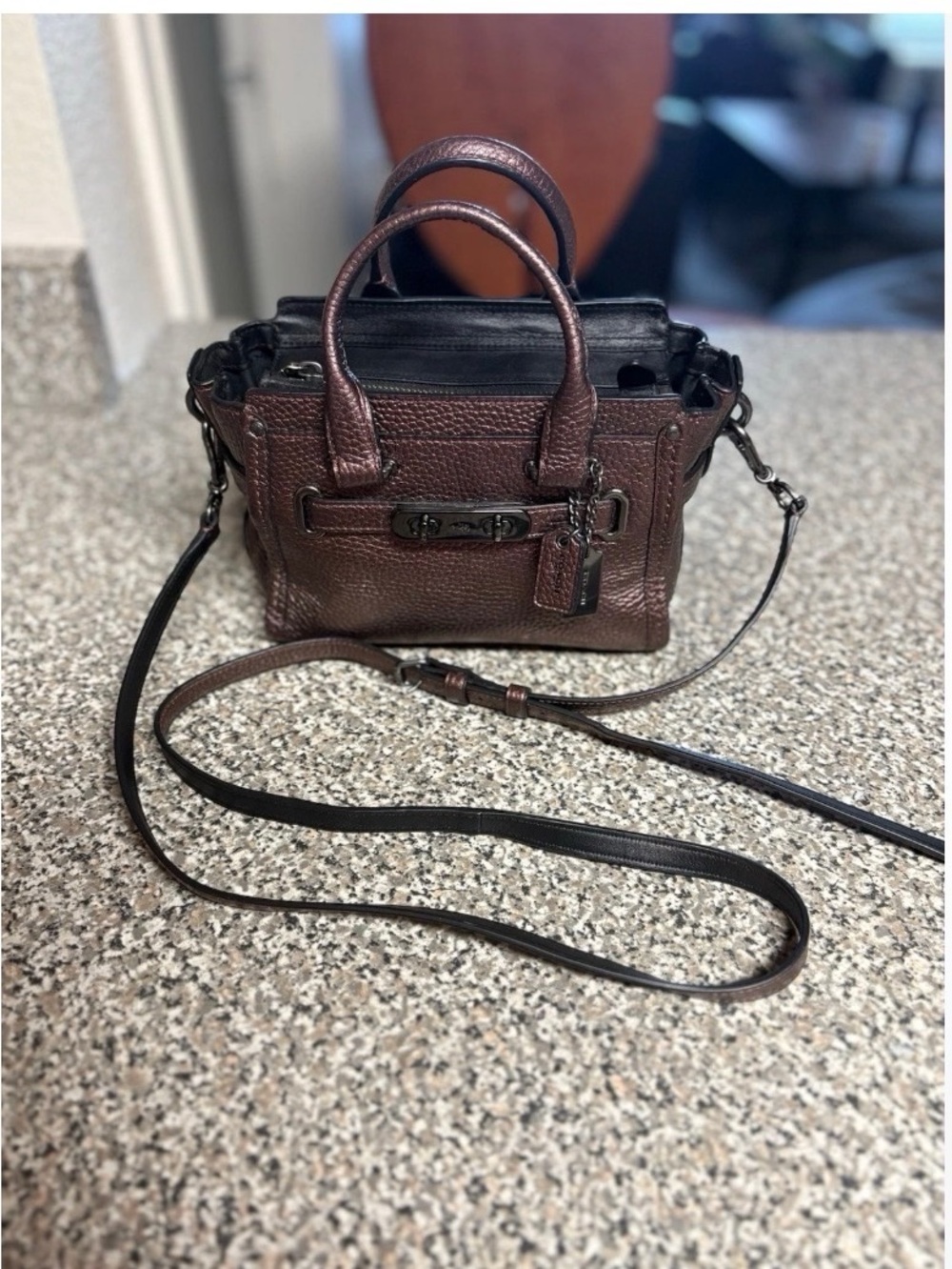 Coach Mini Swagger 20 Metallic Bronze Leather Micro Satchel Crossbody Bag